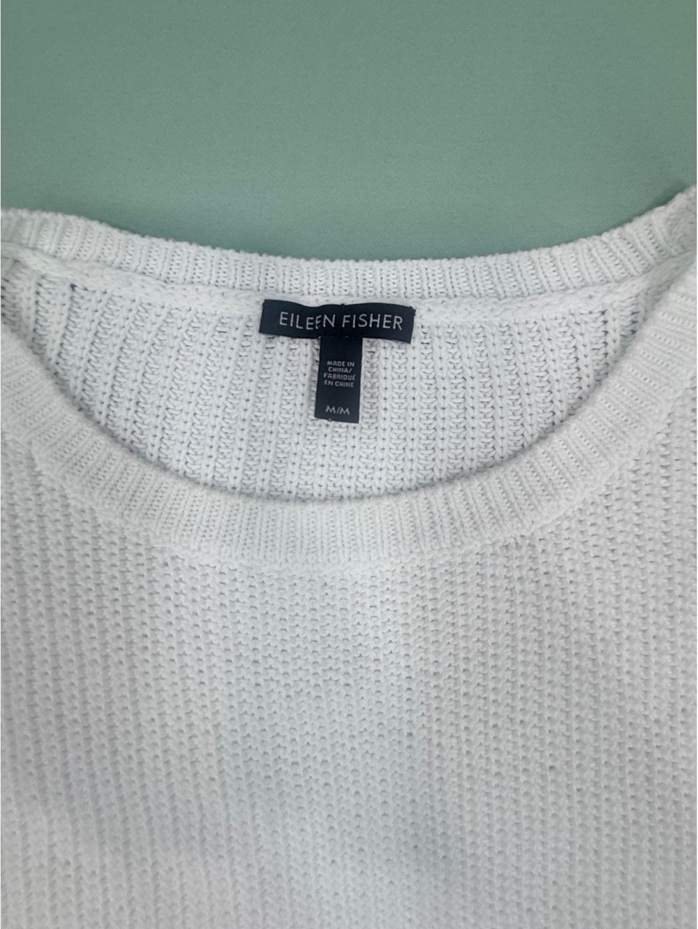 Eileen Fisher White Organic Cotton Knit Sweater, Size M/L